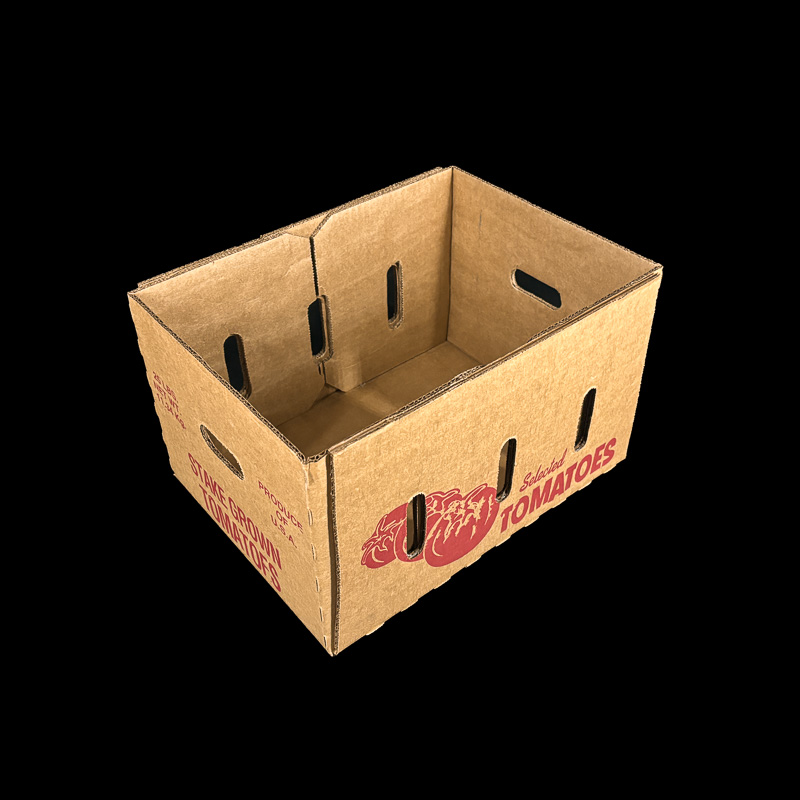A bulk box for 25 pounds of fresh tomatoes.