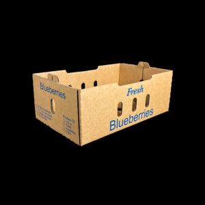 A Kraft produce box for holding 18 ounce blueberry clamshells.