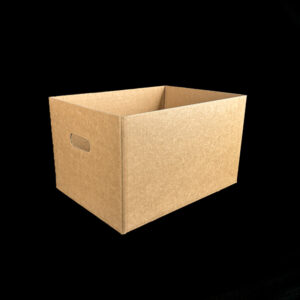 A Kraft, produce box for holding 40 pounds of sweet potatoes.