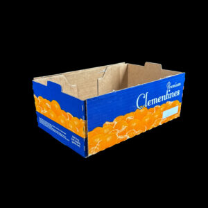 A corrugated box for holding 5 pounds of clementines.