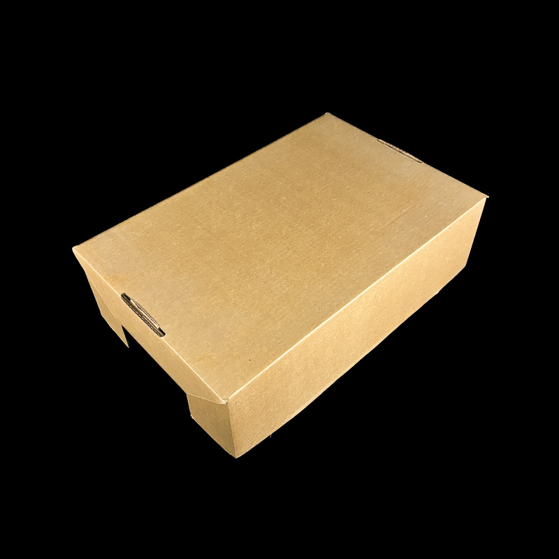 A plain, Kraft lid for a produce box that holds fresh pears and apples.