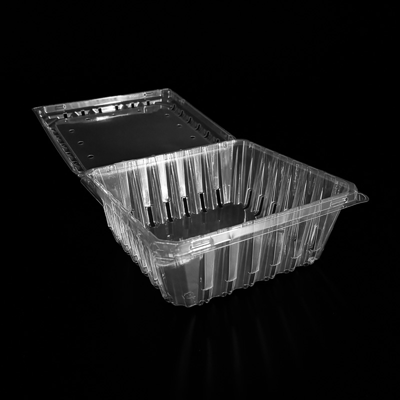 An open clear, 2 pound clamshell for blueberries and grapes.
