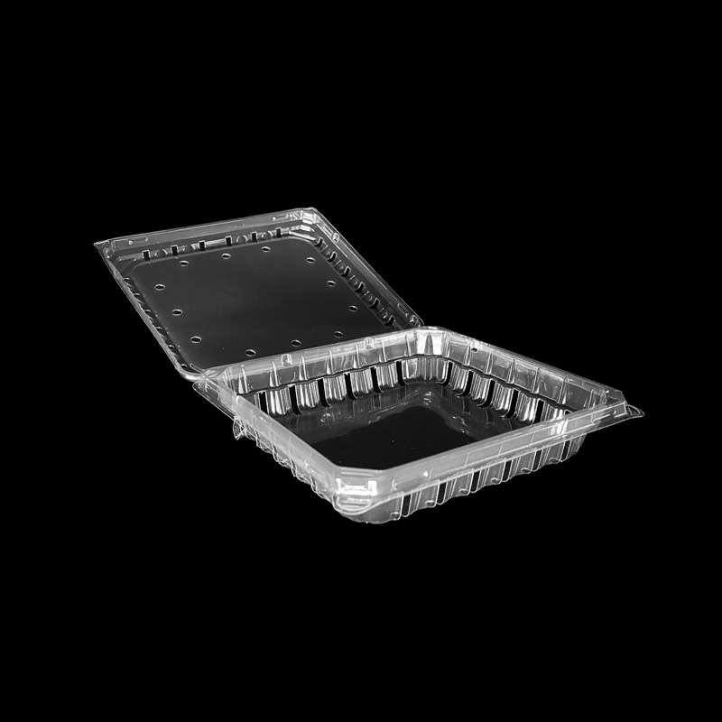 An open 18 ounce clear clamshell for blueberries.