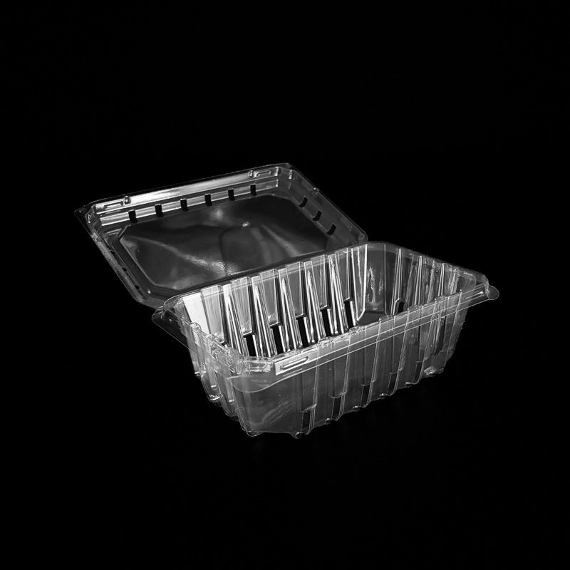 An open clear, 18 oz clamshell for blueberries and grape tomatoes.