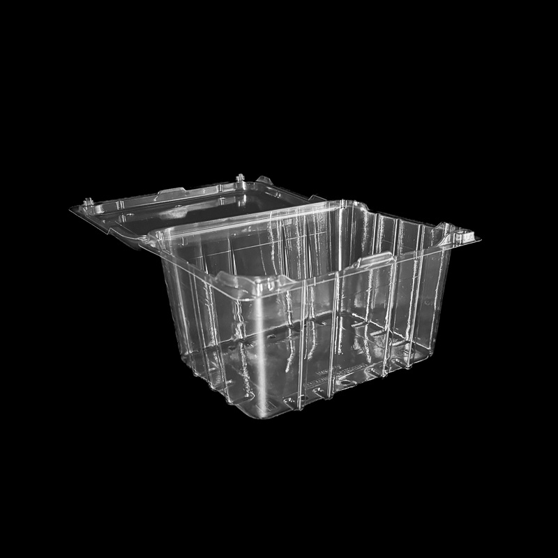 An open 2 pound clear high clamshell for cherries.