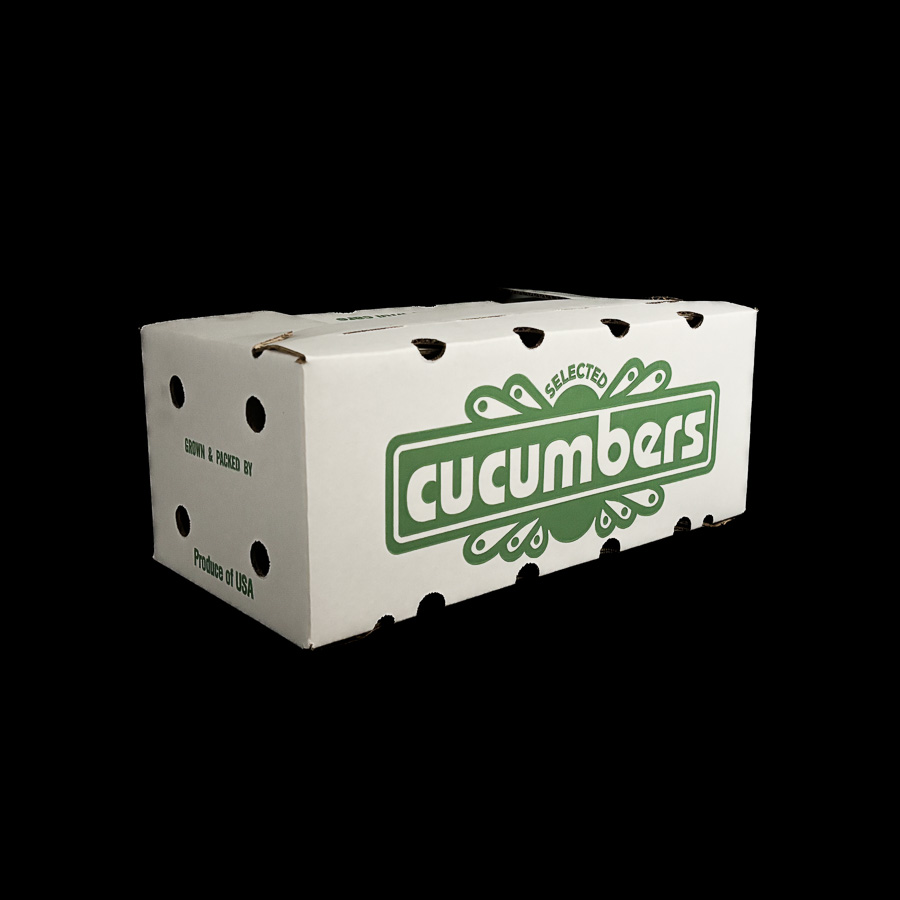 A stock box for holding a 24 count of cucumbers.