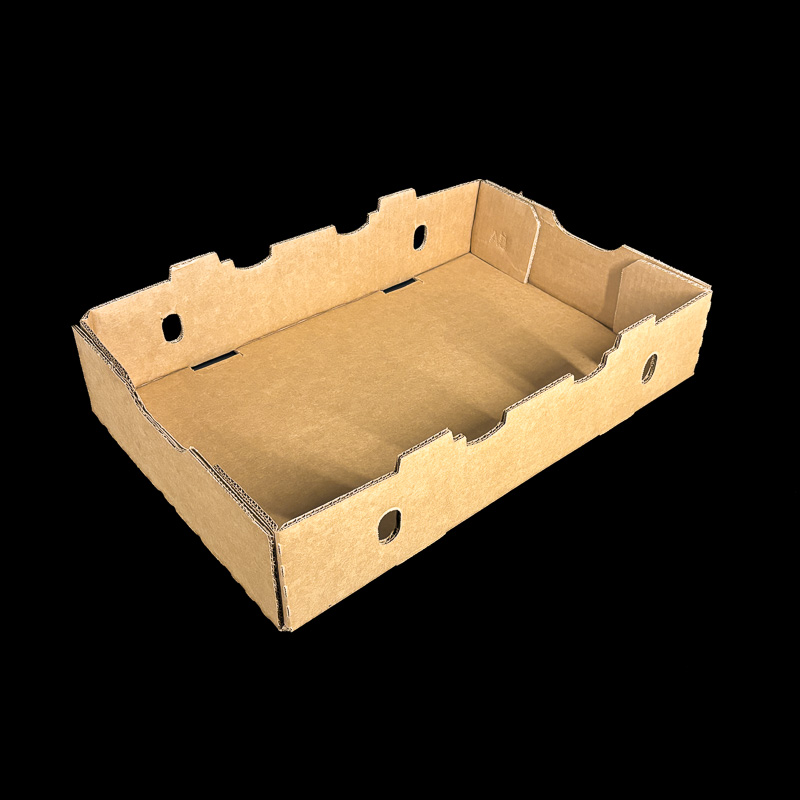 A 4.5 inch deep Kraft box for holding clamshells of fresh produce.
