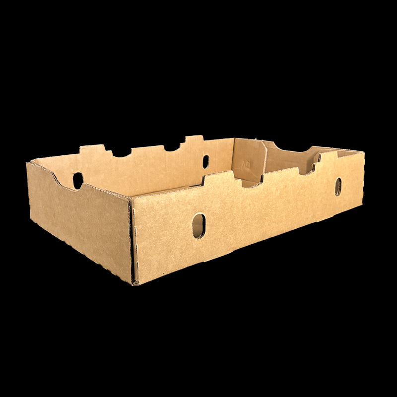 A 4.5 inch deep Kraft box for holding clamshells of fresh produce.