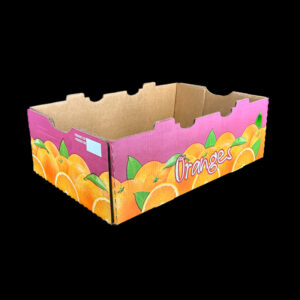 A 7.5 inch deep open top bulk box for holding fresh citrus.