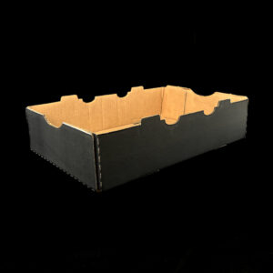 A black open top box for holding a variety of clamshell configurations.