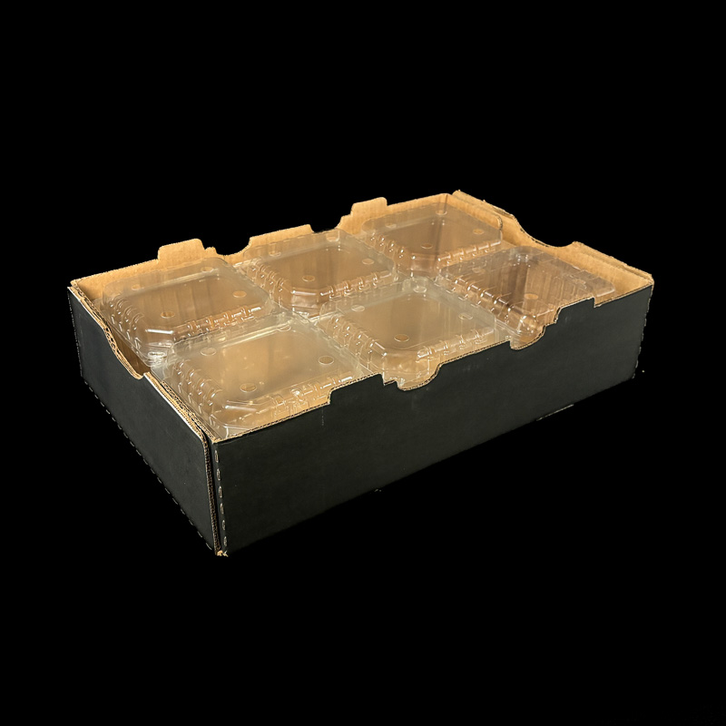 A black open top box for holding a variety of clamshell configurations.