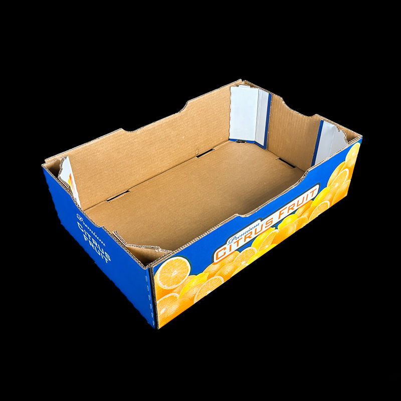 A 7 inch deep corrugated box for fresh citrus.