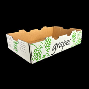 An open top box for holding 2 pound or 3 pound clamshells of grapes.