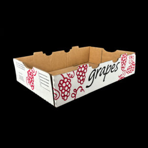An open top box for holding 2 pound or 3 pound clamshells of grapes.