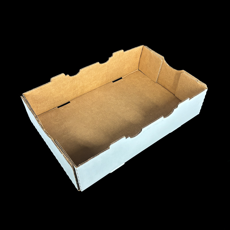 A plain white corrugated box for packing fresh produce.