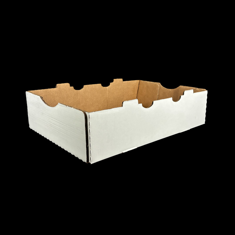 A plain white corrugated box for packing fresh produce.