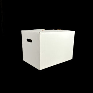 A plain white box lid for holding fresh produce.