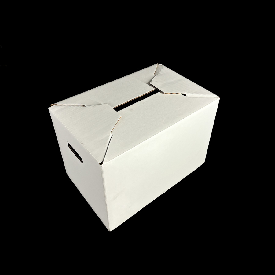 A plain white box lid for holding fresh produce.