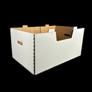 An 11 inch deep corrugated carton for apples.