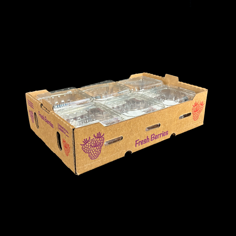 A Kraft box for 6 ounce clamshells of fresh berries.