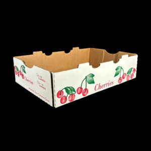 A cherry print box for packing fresh cherries.