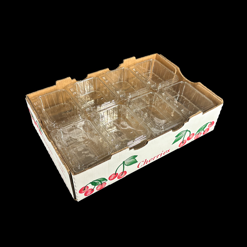 A cherry print box for packing fresh cherries.