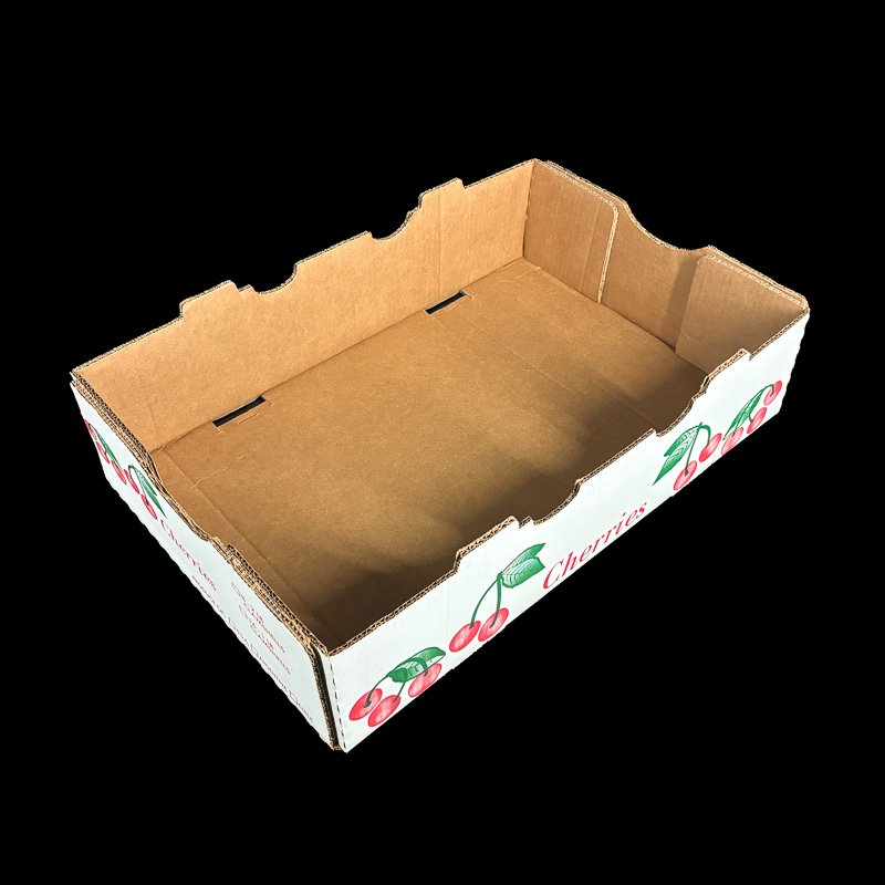 A cherry print box for packing fresh cherries.