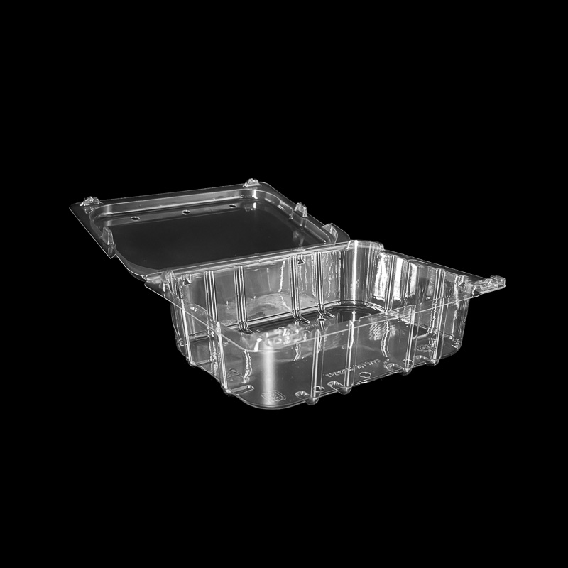 An open clear 1 pound clamshell for cherries.