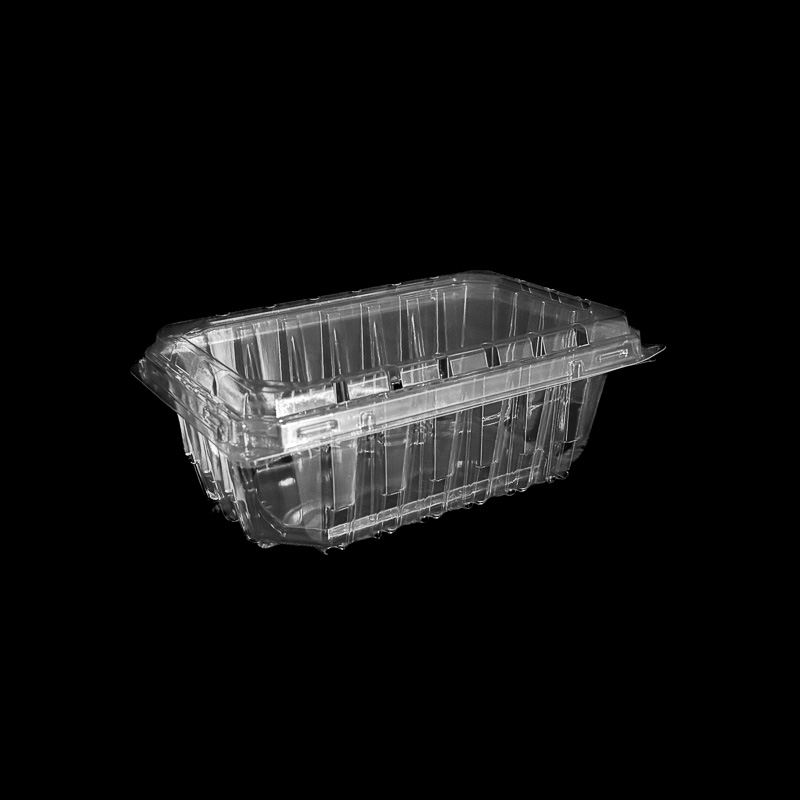 A 16 ounce, clear clamshell for blueberries.