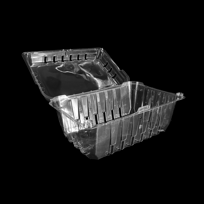 An open clear 1 pound clamshell for strawberries.