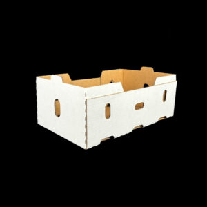 A plain white corrugated box for packing fresh produce.