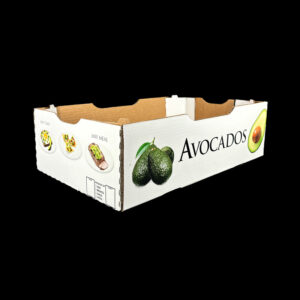 A stock corrugated box for packaging fresh avocados.